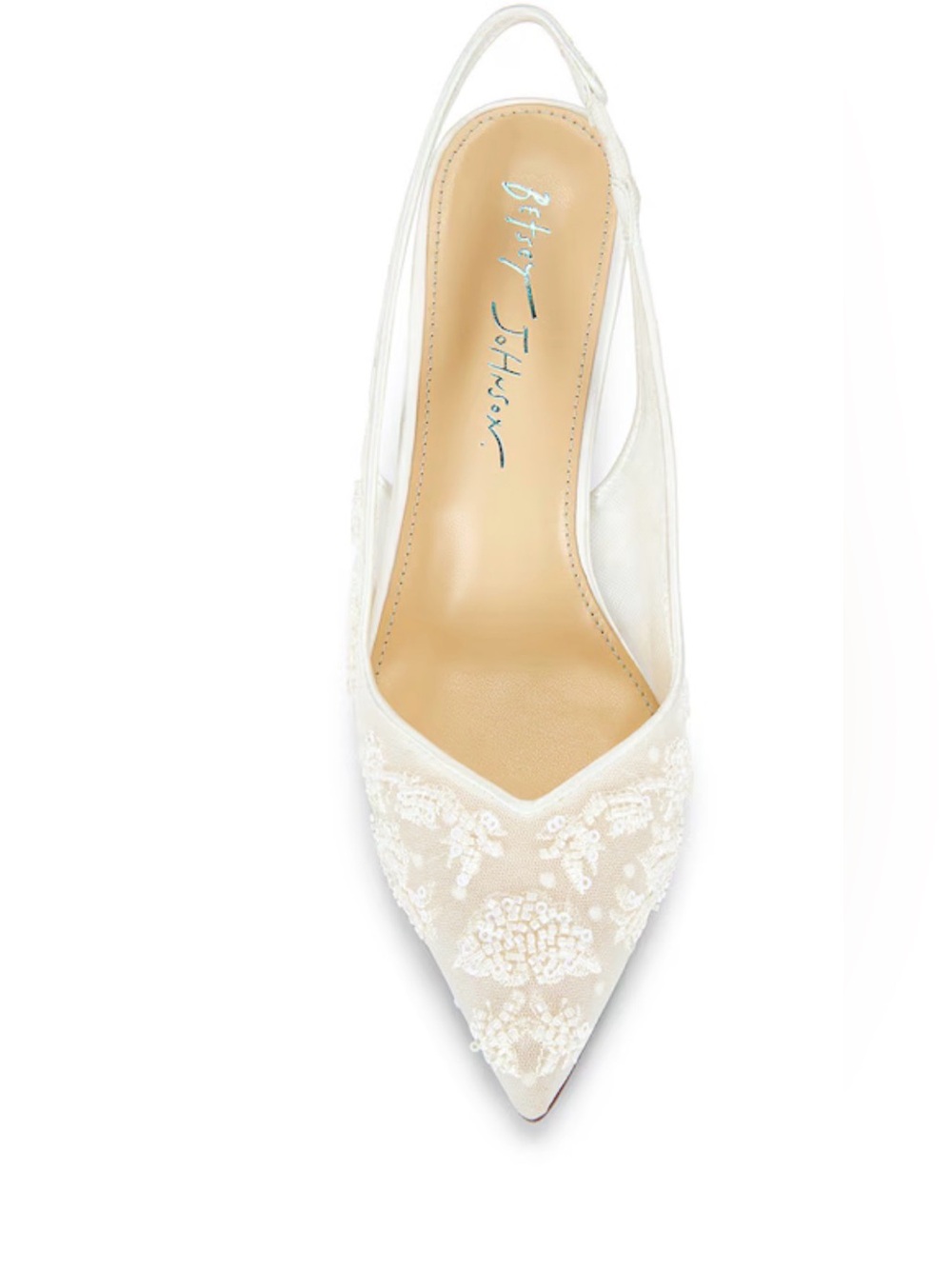 Betsey Johnson White Embroidered Slingback Pointed Heel